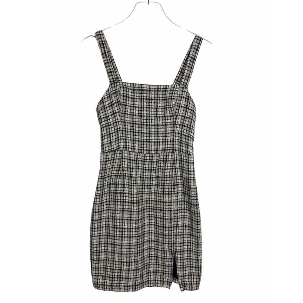 Abercrombie Plaid Tweed Split Mini Dress Jumper Blue Tan White Size Small Tall - Picture 2 of 9
